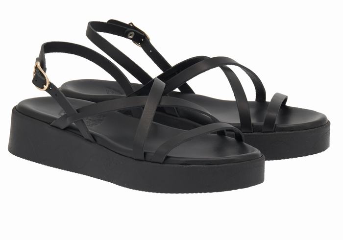 Sandali con Plateau Ancient Greek Sandals Silia Leather Donna Nere | TEJ2218JV