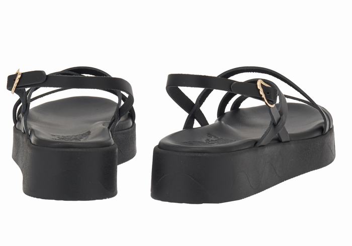 Sandali con Plateau Ancient Greek Sandals Silia Leather Donna Nere | TEJ2218JV