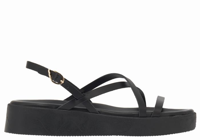 Sandali con Plateau Ancient Greek Sandals Silia Leather Donna Nere | TEJ2218JV