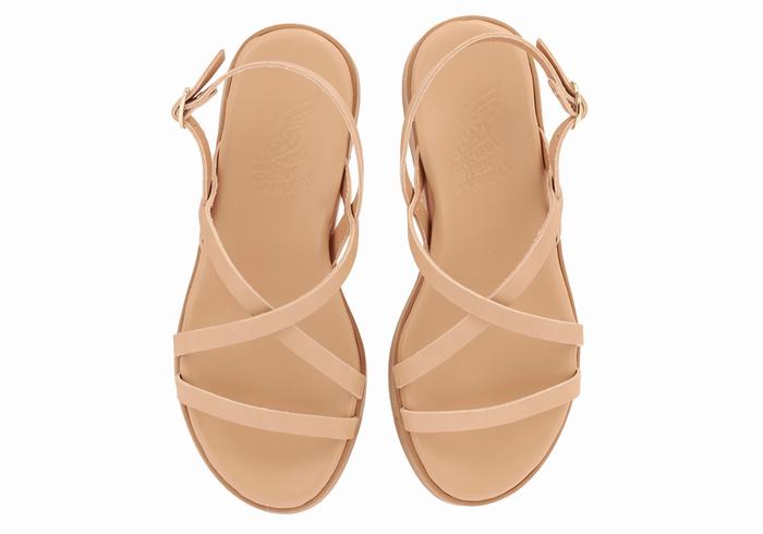 Sandali con Plateau Ancient Greek Sandals Silia Leather Donna Beige | IDI614SO