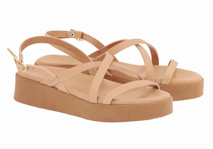 Sandali con Plateau Ancient Greek Sandals Silia Leather Donna Beige | IDI614SO