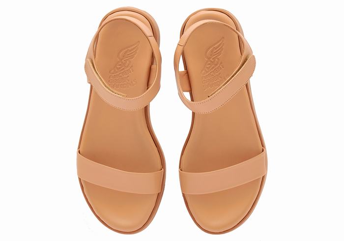 Sandali con Plateau Ancient Greek Sandals Salamina Leather Donna Beige | ZBA2081JZ