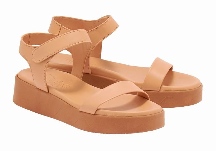 Sandali con Plateau Ancient Greek Sandals Salamina Leather Donna Beige | ZBA2081JZ