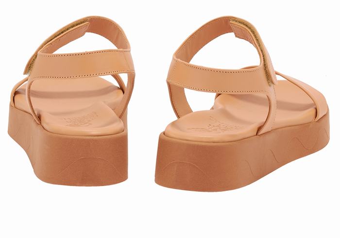 Sandali con Plateau Ancient Greek Sandals Salamina Leather Donna Beige | ZBA2081JZ