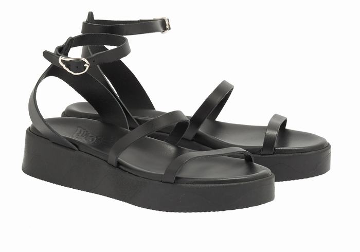 Sandali con Plateau Ancient Greek Sandals Nissida Leather Donna Nere | RDT7282YK