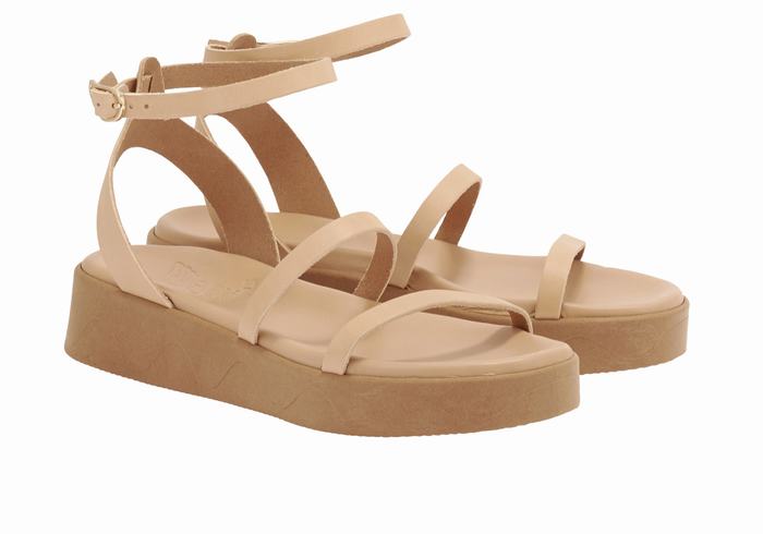 Sandali con Plateau Ancient Greek Sandals Nissida Leather Donna Beige | DLF5365SE