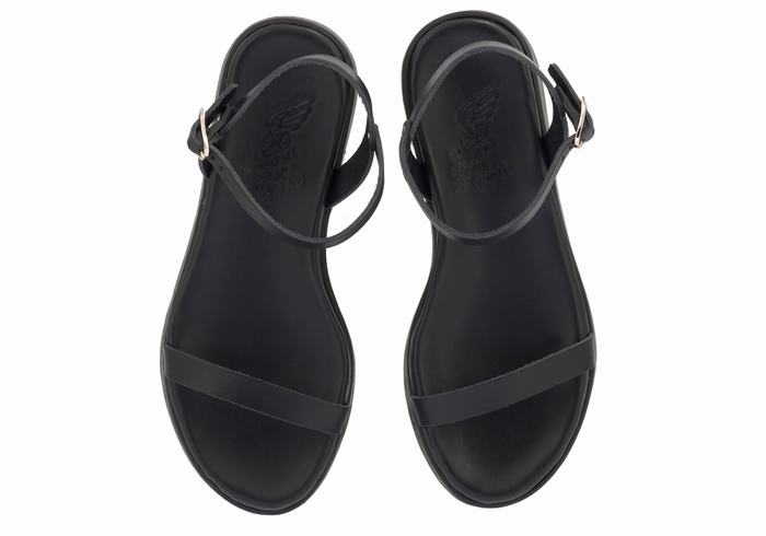 Sandali con Plateau Ancient Greek Sandals Irida Leather Donna Nere | PFW5724NW