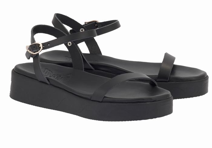 Sandali con Plateau Ancient Greek Sandals Irida Leather Donna Nere | PFW5724NW