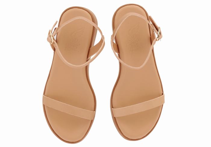 Sandali con Plateau Ancient Greek Sandals Irida Leather Donna Beige | HCF7842IC