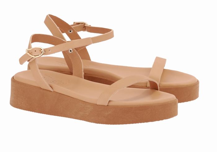 Sandali con Plateau Ancient Greek Sandals Irida Leather Donna Beige | HCF7842IC