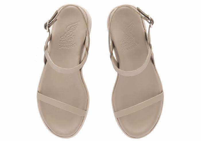 Sandali con Plateau Ancient Greek Sandals Evriali Leather Donna Grigie Marroni | XMS3857ZY