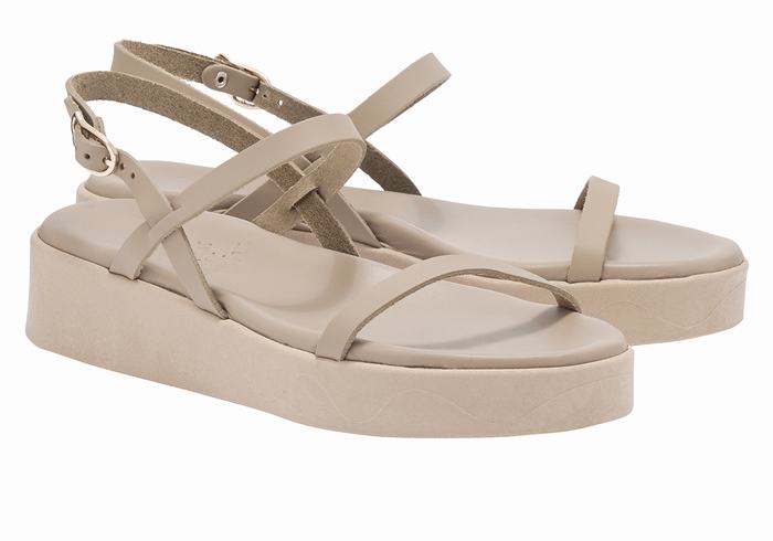 Sandali con Plateau Ancient Greek Sandals Evriali Leather Donna Grigie Marroni | XMS3857ZY