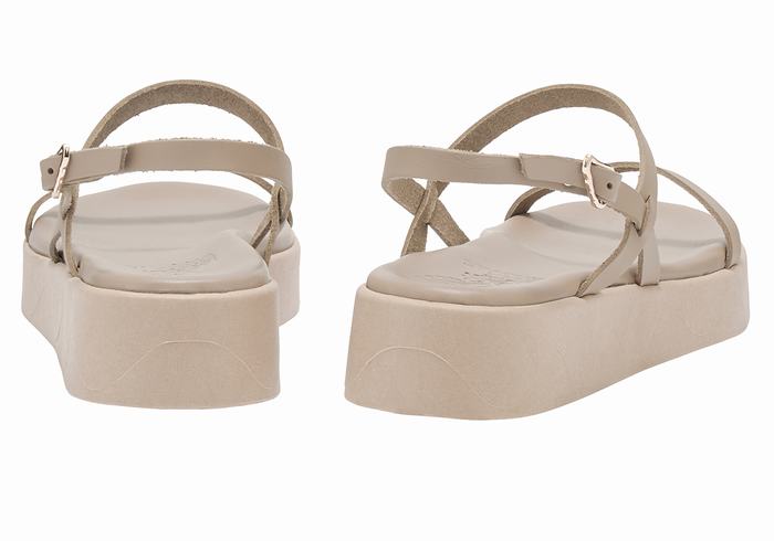 Sandali con Plateau Ancient Greek Sandals Evriali Leather Donna Grigie Marroni | XMS3857ZY