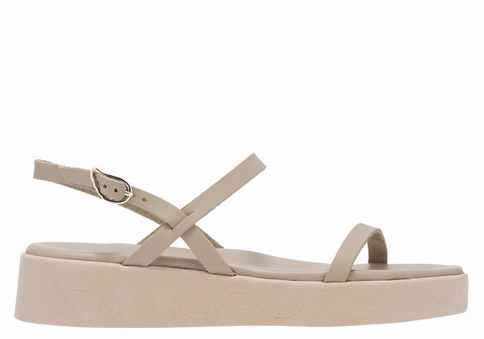 Sandali con Plateau Ancient Greek Sandals Evriali Leather Donna Grigie Marroni | XMS3857ZY