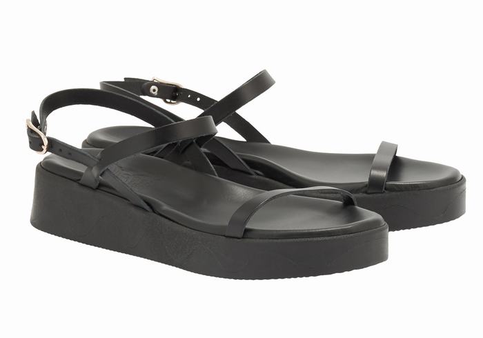 Sandali con Plateau Ancient Greek Sandals Evriali Leather Donna Nere | LTZ9859JN