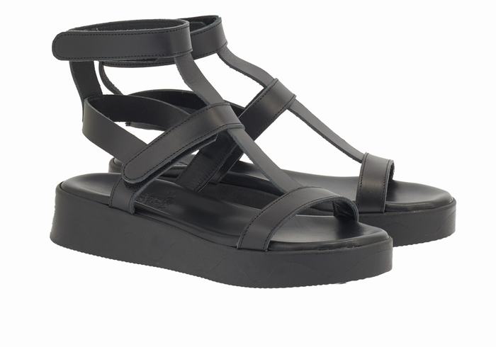 Sandali con Plateau Ancient Greek Sandals Efrosini Leather Donna Nere | BUR1340GK