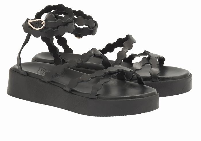 Sandali con Plateau Ancient Greek Sandals Aspis Leather Donna Nere | HKU874RU