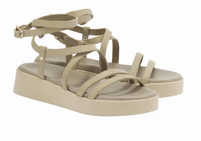 Sandali con Plateau Ancient Greek Sandals Aristea Leather Donna Grigie Marroni | BOQ8246HB