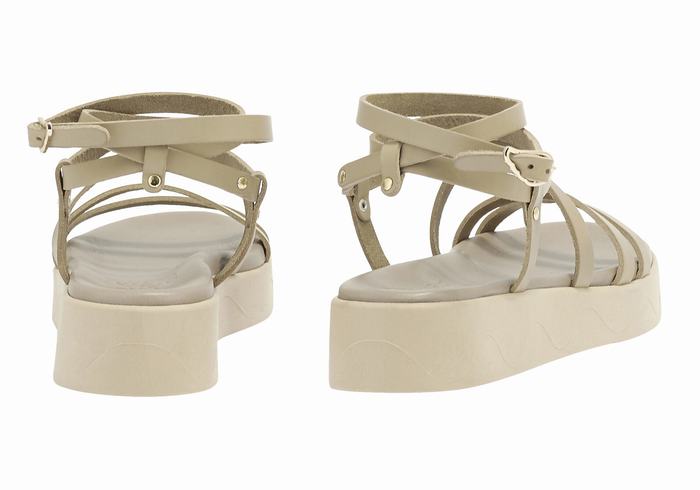 Sandali con Plateau Ancient Greek Sandals Aristea Leather Donna Grigie Marroni | BOQ8246HB