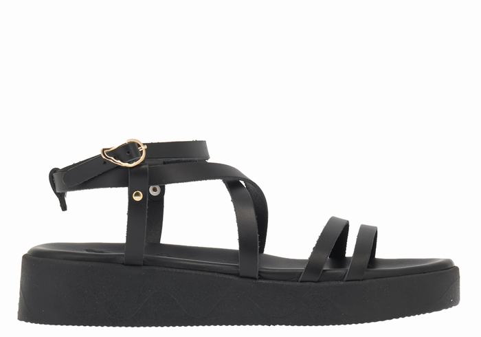 Sandali con Plateau Ancient Greek Sandals Aristea Leather Donna Nere | UDX736ME