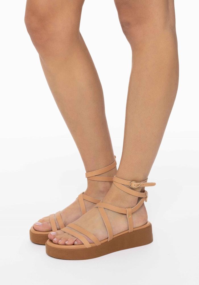 Sandali con Plateau Ancient Greek Sandals Aristea Leather Donna Beige | YVD1004AO