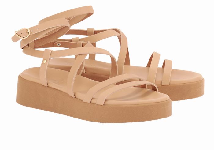 Sandali con Plateau Ancient Greek Sandals Aristea Leather Donna Beige | YVD1004AO